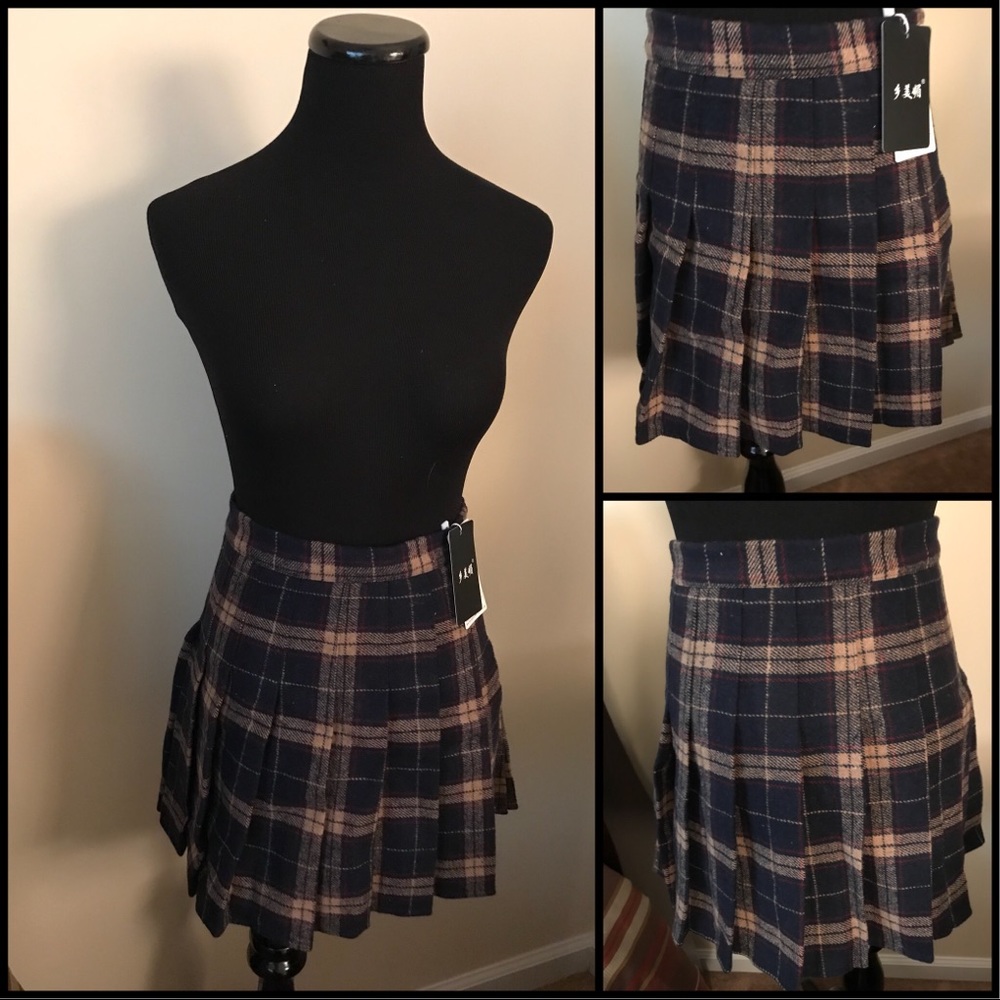 Waist Wool Pleated Schoolgirls Mini Skirt